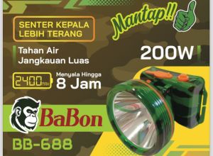 Senter Kepala BaBon BB-688  200Watt Super LED /  senter Kepala LEBIH TERANG BB-688 200Watt  Super Terang Cahaya Putih Jarak Sorot Jauh dan Tahan 8jam COD