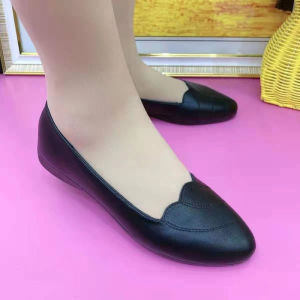 Womens 3cm slip-on low-heel pointed-toe thick-soled rubber PU shoes