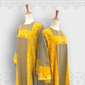 Minea gamis tenun kombinasi katun linen Althaf