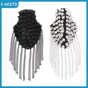 【E-WOITD】 1Pc Fashion Shoulder Epaulets Vintage Spike Rivet Tassel Epaulet Shoulder Boards Badge Brooches Women Men Clothing Accessories