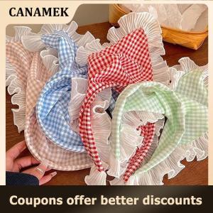 【 CANAMEK 】 Fashion Elegant Lace Plaid Triangle Turban Hairband For Women Girls Sweet Headband Temperament Hair Band Hair Accessories