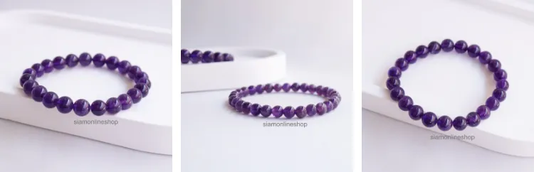 AMETHYST หินอเมทิสต์ เลือกขนาดเม็ดหินได้ (4-10 มม.) กำไลม่วง หินสีม่วง สร้อยข้อมือหินแท้