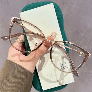 (0~+400) Fashion Cat Eye Photochromic Reading Glasses For Women Ultra Light Metal High End Anti Blue Light Anti Radiation Eyeglasses
