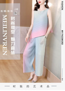 Chất Lượng NOVA Miyake Bộ Đồ Xếp Ly Gradient Nhẹ Nhàng Phong Cách Hàn Quốc Bộ Đồ Hai Món Thời Trang Thường Ngày Giảm Tuổi Khí Chất Mùa Hè Cho Nữ 2022 + Quần Ống Rộng