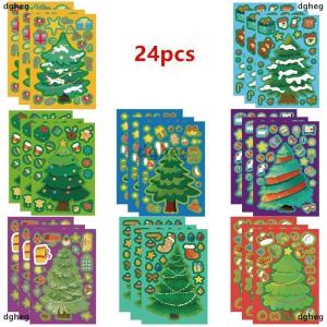 [COD] dgheg 12 24PCS Toy Puzzle Stickers Christmas Tree Make A Face Stickers DIY Handicrafts Waterproof Stationery Stickers