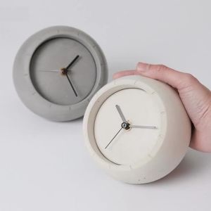 FFBH Exposed Concrete Table Clock Minimalist Creative Desk Clock Silent Desktop ClocksStorage Watch Luxury Home Decoration 6B2Z9
