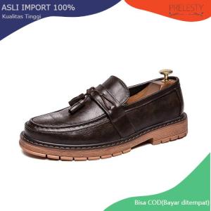 Prelesty Premium Sepatu Pria Tassel Loafer Pantofel Santai Formal Kerja Kulit Sapi  Pesta Kantor Hitam Coklat Kekinian Keren 320