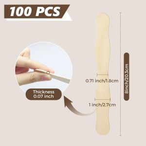 100pcs 8inch Wooden Fan Handles Wave Wood Popsicle Stick Pigment Paint Mixing Stick