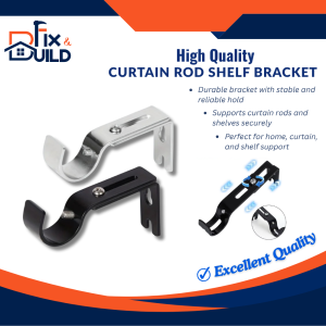 2PCS Curtain Rod Shelf Bracket Black/White with Screws Included