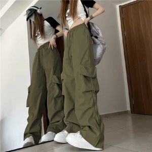 Ready Stock🇲🇾Women korean Style cargo pants Seluar Kargo Perempuan Casual wide leg drawstring Baggy pants Dance
