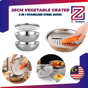 Z-Gadget⚡ 26cm 3PCS/Set Stainless Steel Multifunctional Vegetable Grater Bowl with Practical Drain Basin Vegetable Grater Set Kitchen Tools