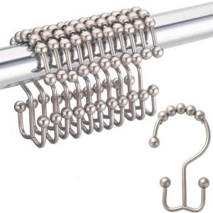 Set of 10 Rusts Resistant Shower Curtain Hooks Metal Rings Double Gliding Rollers for Bathroom Curtains Hanging Hook