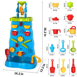 Waterfall Table for Toddlers 3-5 | 3-Tier Kids Water Table for Outdoors Play | Kids Activity Table Toddler Sand Table with Rain Showers Splash Pond for Boys Girls