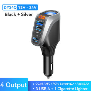 TOPZERO 4 in 1 100W Car Charger 12v 24v Fast Charger QC4.0 PD Quick charge With Car Lighter Socket Splitter Car Charger For Phone USB Type C Fast Charge Adapter For iPhone Samsung Huawei