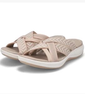 [Free Shipping] WomenS Summer New Collection: Wedge-Heeled Knitted Criss-Cross Strap Sandals Plus-Size Round-Toe Sandals For Women