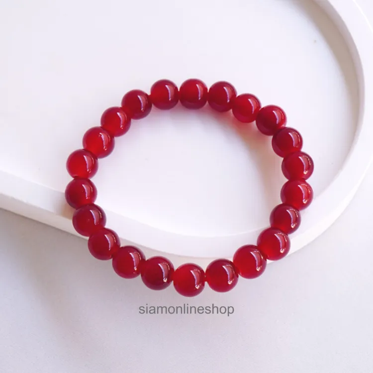 LUCKYSTONE หินสีนำโชค โทนสีแดงโกเมน ขนาด 8 มม. สร้อยข้อมือหินแท้