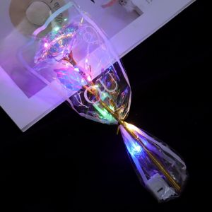 NOBLELUX Colourful Gold Foil Rose Flower Glowing LED Lights Simulated Rose Bouquet Romantic Photography Props Artificial Rose Flower Valentines Day