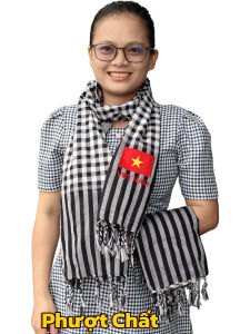 Khăn rằn thêu Logo 80 năm và cờ VN - Khăn rằn thêu 2 đầu phiên bản kỉ niệm 80 năm siêu đẹp