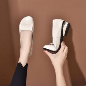 Free Shipping Spring And Autumn New Style Lazy WomenS Shoes Chunky Heel Mom Shoes Retro Soft Sole Shallow Mouth Leather Shoes
