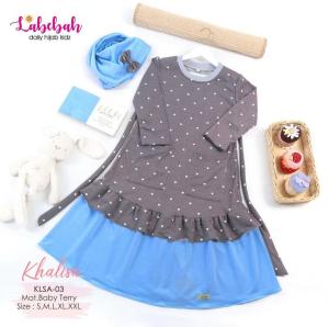 GAMIS SET JILBAB ANAK CEWEK USIA 2-8 TAHUN KHALISA BY LABEBAH BAJU MUSLIM MURAH BAHAN BABYTERRY PREMIUM TEBAL DRESS MUSLIM MOTIF POLKADOT KOMBINASI 2 WARNA GAMIS NGAJI HARIAN PAKAIAN IED LEBARAN CASUAL MODEL TERBARU KEKINIAN BISA COD