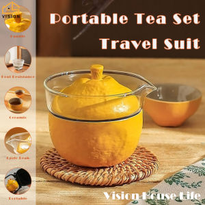 Vision Orange Express Cup Travel Tea Set Ceramic 1 Pot 2 Cup Portable Travel Tea Cup Set Outdoor Tea Cup Chinese KungFu Tea Set Ceramic Porcelain Travel Teapot Set