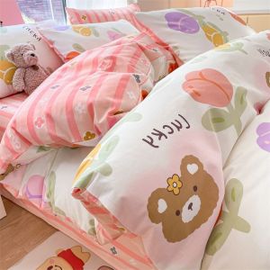 MUJI 100 Pure Cotton Bedding Set Cartoon Quilt Cover All Cotton Bedding Student Dormitory Three-Piece Set LZD
