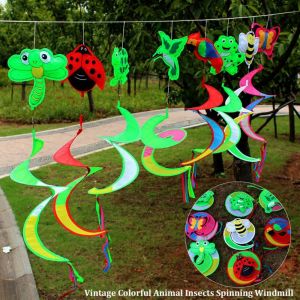 MAJESTICX No Toxic Hanging Vintage Animal Insects Windmill ClothPlastic Colorful Antirust Spiral Windchimes Part Spinning Windmill Outdoor Childrens Toys