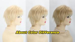 Tóc giả ngắn màu vàng SEVENCOLORS dành cho nữ kiểu pixie có mái tóc thẳng tỉa lớp trông tự nhiên tóc giả tổng hợp màu vàng nhạt.