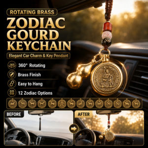 Brass Zodiac Gourd Keychain Rotating Feng Shui Lucky Charm 12 Chinese Zodiac Brass Pendant Key Ring Gift