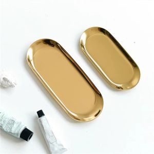 Stainless Steel Storage Tray Gold Oval Dotted Fruit Plate