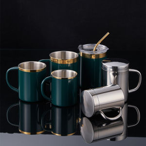 Double Wall Coffee Cup with Lid 304 Stainless Steel Double Bottom Mug Beer Mug Tea Cups Drinking Glasses Thermal Mug Water Mug2026