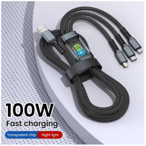 3 IN 1 Luminous Charging Cable 100W 6A Super Fast Charger USB Protection For Micro Type-C 1.2meters with Night Light