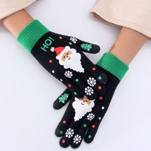 LABAICAI Sports Soft Adult Winter And Autumn Plus Velvet Men Women Knitted Gloves Santa Claus Printed Christmas Kids Mittens Full Fingers Gloves