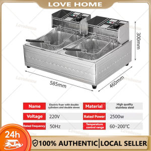 【New hot sale】Love Home 20Liters Electric Deep Fryers Commercial Deep Fryers Stainless Steel Deep Oil Fryer 10+10 liter  double-cylinder thickened electric fryer fried chicken French fries dough sticks fryer  two filters