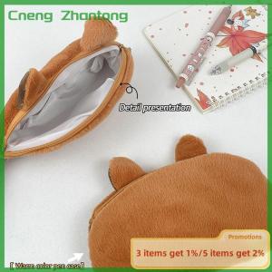 Cneng Capibara Plush Pencil Case Cartoon Capybara Large Capacity Pen Pouch Stationery Storage Bag Cosmetic Bag