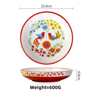 Omk phong cách Mỹ underglaze gốm 9 inch sâu tấm đĩa ăn tối bát đựng sa lát chim đỏ bộ sưu tập