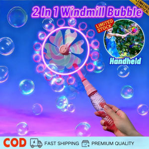 Windmill Bubble 2 in 1 Handheld Outdoor Toys with Rainbow Bubble Wand for Kids Gifts Pomperos Toys