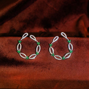 SEQUITO Elegant Brides Large Hollow Stud Earrings Sparkling Green White AAAAA Zirconia Silver Plated Jewelry for Dresses Wear SE1058