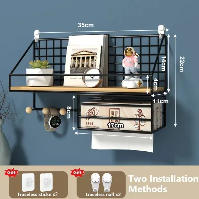 Maxcook Punch-Free Wood Floating Shelf Wall Mounted Hanging Shelves Kitchen Organizer Storage Rack