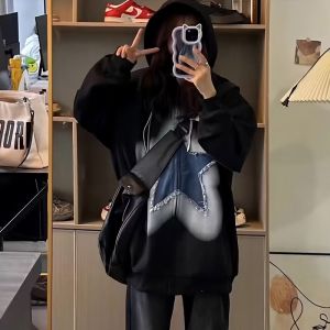 Quảng Đông M♢YOUTANG Áo Khoác Hoodie Dáng Rộng Cao Cấp Thời Trang Đường Phố r Hình Ngôi Sao Miếng Vá Phong Cách Mỹ Cho Nam Và Nữ niche3/22