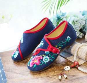 Free Shipping Morning Glory And Trumpet Flower Embroidery Round-Toe WomenS Shoes Suitable For Spring And Autumn Canvas Embroidered Shoes