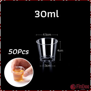 FinDee 50ml/30ml แก้วน้ําพลาสติกใส ขนาดเล็ก แบบใช้แล้วทิ้ง 50 ชิ้น แก้วเปค Plastic cup