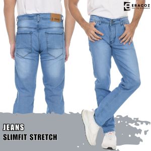 ERACOZ Celana Jeans Panjang Pria Slimfit Stretch Light Blue Spray
