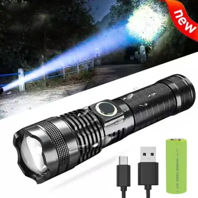 COD 5000mah Senter LED Super Terang 90000 lumens type-c Rechargeable Senter Anti Air Zoomable Flashlight 5 Light Mode flashlight
