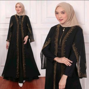SinggalangFashion-COD//Gamis Abaya Turkey/ Abaya Arab Hitam Jersey Mix Ceruti Bordir Mote Swarosky Turkey Model 1188 TERBARU