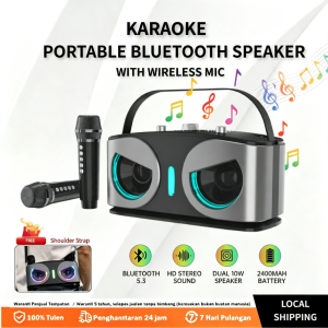Portable Bluetooth Speaker Karaoke Machine Portable Mini Karaoke Microphone Singing Speaker with 2 Wireless Mic and Light