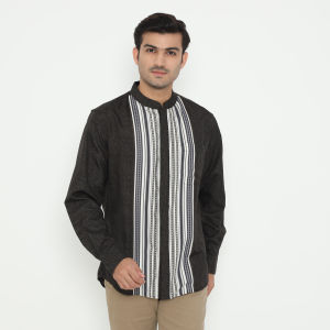 POLICE Kemeja Koko Border Printing Cotton Soft Lengan Panjang Regular Fit Pria