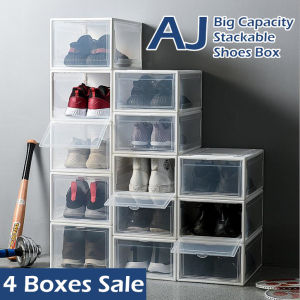 Bundle of 4 Boxes BIG Plastic AJ Yeezy Stackable Shoes Box Storage Rack Foldable Shoe Cabinet Drawer Shelf