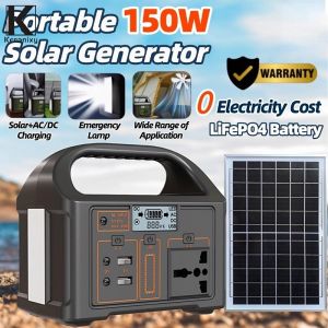 Keranixy 150W Portable Mobile Power With Lamp Solar Generator LiFePO4 Outdoor Emergency Battery Power Station
