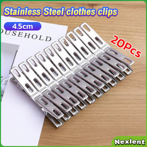 Nexlent 20Pcs Clothes Clips Stainless Steel Metal Sealing Clip Socks Clothing Pegs for School Office
